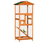 PawHut Jaula para Pájaros Grande de Madera de Abeto con 2 Puertas Bandeja Extraíble y Techo Asfáltico 68x63x165cm Madera Aosom España