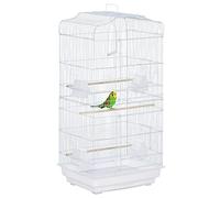 PawHut Jaula para Pájaros, Jaula de Metal para Pájaros con Puertas, 4 Comederos, 3 Perchas, Columpio, Bandeja Extraíble y Asa de Transporte, para Loro, Canario, Periquito, 46,5x35,5x92 cm, Blanco