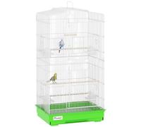 PawHut Jaula para Pájaros, Jaula de Metal para Pájaros con Puertas, 4 Comederos, 3 Perchas, Columpio, Bandeja Extraíble y Asa de Transporte, para Loro, Canario, Periquito, 46,5x35,5x92 cm, Verde