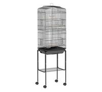 PawHut Jaula para Pájaros con Soporte Metálica de Aves con 4 Ruedas Puertas Bandeja Extraíble y Estante Inferior 46,5x36x157 cm Negro Aosom España