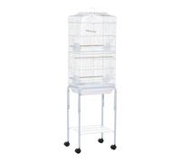 PawHut Jaula para Pájaros con Soporte Jaula Metálica con Ruedas Bandeja Extraíble y Estante 46,5x36x157 cm Blanco Aosom España