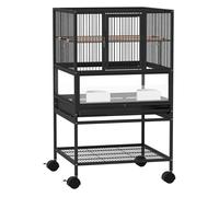 Pawhut Jaula para Pájaros Jaula Grande con Ruedas Paneles Acrílicos Comederos Perchas Estante Bandejas Extraíbles Pajarera para Loros Canarios 48x46x83 cm Negro