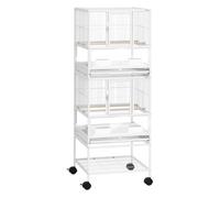 Pawhut Jaula para Pájaros Jaula Grande de 2 Niveles con Ruedas Paneles Acrílicos Comederos Perchas Estante Bandejas Extraíbles Pajarera para Loros Canarios 48x46x134,5 cm Blanco