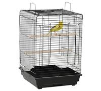 PawHut Jaula para Pájaros Jaula Metálica de Aves 40x40x59 cm con Techo Abatible 2 Perchas 2 Comederos y Bandeja Extraíble para Canarios Periquitos Negro