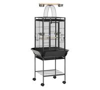 PawHut Jaula para Pájaros con Soporte y Ruedas 62,5x62,5x156 cm Metálica de Aves Canarios con Puente de Arco 2 Perchas 4 Comederos Gris Aosom España