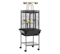 PawHut Jaula para Pájaros Jaula para Loros con Ruedas Perchas Comederos Estante Puente Arqueado y Bandejas Extraíbles Pajarera para Cacatúa NINFA Cacatúas Cotorras 62,5x62,5x156 cm Gris