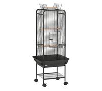 PawHut Jaula para Pájaros Jaula para Loros con Ruedas Perchas Comederos Estante y Bandeja Extraíble Pajarera para Cacatúas Cotorras 62,5x62,5x146 cm Gris Oscuro