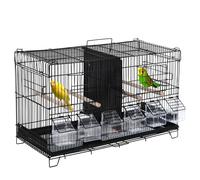 PawHut Jaula para Pájaros con Divisor Pajarera con Ganchos Superiores Puertas Comederos Perchas y Bandeja Extraíble para Canarios Periquitos 59,5x26,5x39,5 cm Negro