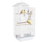 PawHut Jaula para Pájaros Pajarera con Múltiples Puertas 4 Comederos 3 Perchas Columpio Escaleras y Bandeja Extraíble para Loros Canarios Periquitos 46x36x100 cm Blanco