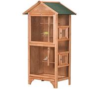 PawHut Jaula para Pájaros Pajarera de Madera con 3 Puertas 4 Perchas Bandeja Extraíble y Techo Asfáltico 80,5x57x153 cm Natural