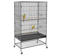 PawHut Jaula para pájaros pequeños con 2 Puertas Ruedas 94x57x153 cm Gris