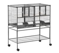 PawHut Jaula para Pájaros Pequeños Jaula Grande para Aves con 4 Ruedas Bandejas Múltiples Puertas 4 Comederos 4 Perchas 95x45,5x102cm Aosom España