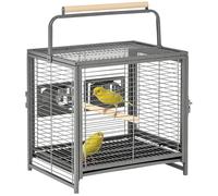 PawHut Jaula para Pájaros Portátil Jaula para Agapornis con 2 Perchas de Madera 2 Comederos de Acero Inoxidable y Bandeja Extraíble para Periquitos Canarios 48x38x47,8 cm Negro