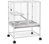 PawHut Jaula para pequeños animales con ruedas 2 niveles con 2 puertas, 1 rampa, 1 estante de almacenamiento 61,5x44,5x86 cm Gris Aosom España