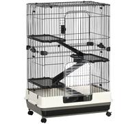PawHut Jaula para pequeños animales rodante 3 plataformas desmontables 3 rampas bandeja inferior extraíble metal PP 81,2x52,7x114 cm Aosom España