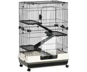 PawHut Jaula para pequeños animales rodante 3 plataformas desmontables 3 rampas bandeja inferior extraíble metal PP 81,2x52,7x114 cm Aosom España