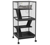 PawHut Jaula para pequeños roedores de acero, jaula para cobayas y chinchillas con 3 pisos, 4 ruedas, hamaca y bandeja extraíble, 52 x 52 x 113,5 cm, gris