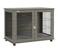 PawHut Jaula para Perro de Interior, Mesa Auxiliar, 100 x 60 x 73,5 cm, Caseta para Perros hasta 30 kg, con Cojín Desmontable y Puerta con Cerradura, Fácil Montaje, Gris