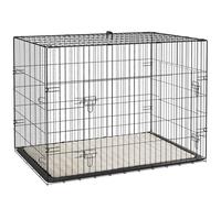 PawHut Jaula para Perro, Jaula de Transporte para Perro Plegable, con 2 Puertas, Bandeja Desmontable, Cojín Suave Lavable, Marco de Acero, 90x57,5x62 cm, Negro