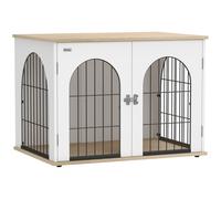 PawHut Jaula para Perro Mueble Jaula Perro Interior Arco con Puerta Doble como Mesa Auxiliar en Metal 80x56x59cm Blanco