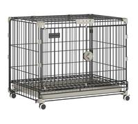 PawHut Jaula para Perro Plegable, Bandeja Extraíble, Ruedas con Frenos, Techo Abatible, Puerta para Alimentación, 60,5x45,5x54,5cm, Negro Aosom España