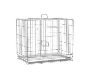 PawHut - Jaula para Perro Plegable de Alambre con Bandeja extraíble, 1 Puerta con Cerradura, 61 x 43 x 50 cm, Color Blanco