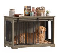 PawHut Jaula para Perros 100cm con Puerta corredera Gris Claro-Marrón | Mueble para jaula de perro interior, madera y acero resistentes, mesa lateral, casa moderna para mascotas de 30 kg