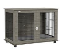 PawHut Jaula para perros 2 en 1 mesa auxiliar con cojín de peluche desmontable puerta con cerradura 100 x 60 x 73,5 cm gris