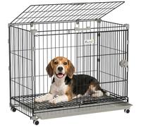 PawHut Jaula para Perros, 30 Pulgadas Jaula metálica con 2 Puertas, Negro | Bandeja extraíble, ruedas con bloqueo, para razas medianas