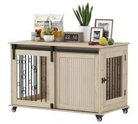 PawHut Jaula para Perros con Ruedas, Mesa Auxiliar, Casa para Mascotas Moderna con 2 Puertas y Cierre, para Perros Medianos y Grandes, 100x56x65 cm, Roble