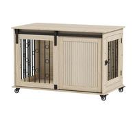 PawHut Jaula para Perros con Ruedas, Mesa Auxiliar, Casa para Mascotas Moderna con 2 Puertas y Cierre, para Perros Medianos y Grandes, 100x56x65 cm, Roble