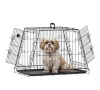 PawHut Jaula para perros de 76 cm, plegable, inclinada, con bandeja y asa, transportador de mascotas para transporte, maletero de coche, entrenamiento de mascotas, para cachorros, gatos, conejos, 76 x