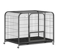 PawHut Jaula para Perros de Acero con Ruedas, 3 Puertas, Bandeja Extraíble y Cierre Seguro, Negro