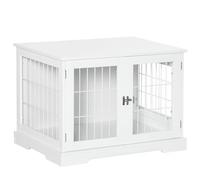 PawHut Jaula para Perros de Madera 76x54,5x56 cm Caseta para Perros con Mesa de Almacenamiento con Rejillas de Acero y 2 Puertas de Pestillo Blanco