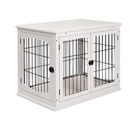 PawHut Jaula para Perros de Madera con Superficie de Mesa 2 Puertas y Rejillas de Metal 81x58,5x66 cm Blanco