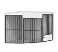 PawHut Jaula para perros esquinera para el hogar, caseta para perros con cerradura, interior con puerta de alimentación giratoria para perros pequeños/medianos blancos, 113 x 80 x 64 cm