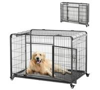PawHut Jaula para Perros Grandes Plegable de Metal con Ruedas 125x76x81 cm