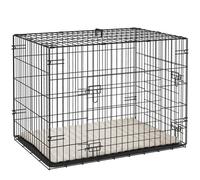 PawHut Jaula para perros jaula de transporte para perros plegable con 2 puertas bandeja extraíble cojín lavable 76 x 53 x 60 cm negro