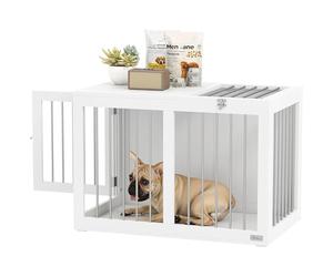 PawHut Jaula para Perros Medianos 2 en 1 Mesa Auxiliar Estilo Moderno con 2 Puertas con Pestillo y Estructura de Acero Inoxidable Casa para Perros 80x50x56,5 cm Blanco