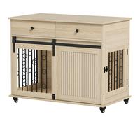 PawHut Jaula para Perros Medianos y Grandes Mesa Auxiliar Moderna con 2 Cajones 2 Puertas y Cierre 100x56x81 cm Roble