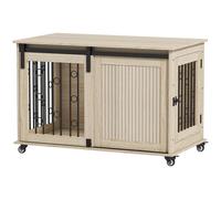 PawHut Jaula para Perros Medianos y Grandes Mesa Auxiliar Moderna con 2 Puertas y Cierre 100x56x65 cm Roble Aosom España