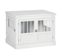 PawHut Jaula para Perros, Mesa Auxiliar, Casa para Mascotas Moderna con 3 Puertas Francés con Cierre Magnético, para Perros Pequeños, 78x53x59,3 cm, Blanco