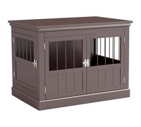 PawHut Jaula para Perros, Mesa Auxiliar, Casa para Mascotas Moderna con 3 Puertas Francés con Cierre Magnético, para Perros Pequeños, 78x53x59,3 cm, Café