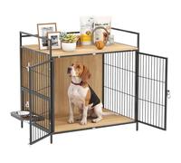 PawHut Jaula para Perros Mesa Auxiliar con Puertas 2 Tazones 80x56x76,5 cm