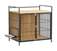 PawHut Jaula para Perros Mesa Auxiliar Moderna Casa para Mascotas con Soporte Giratorio con 2 Tazones 2 Puertas y Estante de Almacenamiento Superior para Perros Medianos 80x56x76,5 cm Roble