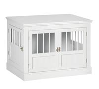 PawHut Jaula para Perros Moderna con 3 Puertas Francesas y Cierre Magnético, Mesa Auxiliar, Casa para Mascotas para Perros Pequeños, 78x53x59,3 cm, Blanco