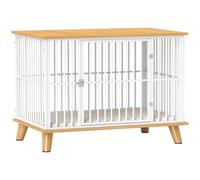 PawHut Jaula para perros para el hogar, con cerradura y cojín, caja con puerta para perros medianos de menos de 15 kg, roble, 86 x 60 x 70 cm