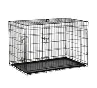 PawHut Transportín para Perro 2 Puertas Jaula de Alambre Plegable con Asa Acero Negro 122x77x82cm Aosom España
