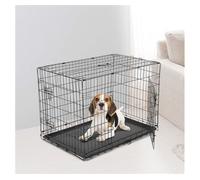 PawHut Transportín para Perro 2 Puertas Jaula de Alambre Plegable con Asa Acero Negro 122x77x82cm Aosom España
