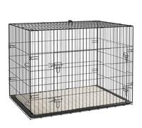 PawHut Jaula para Perros Plegable con Cojín Puertas Bandeja Extraíble y Marco de Alambre Metálico 90x57,5x62 cm Negro y Beige
